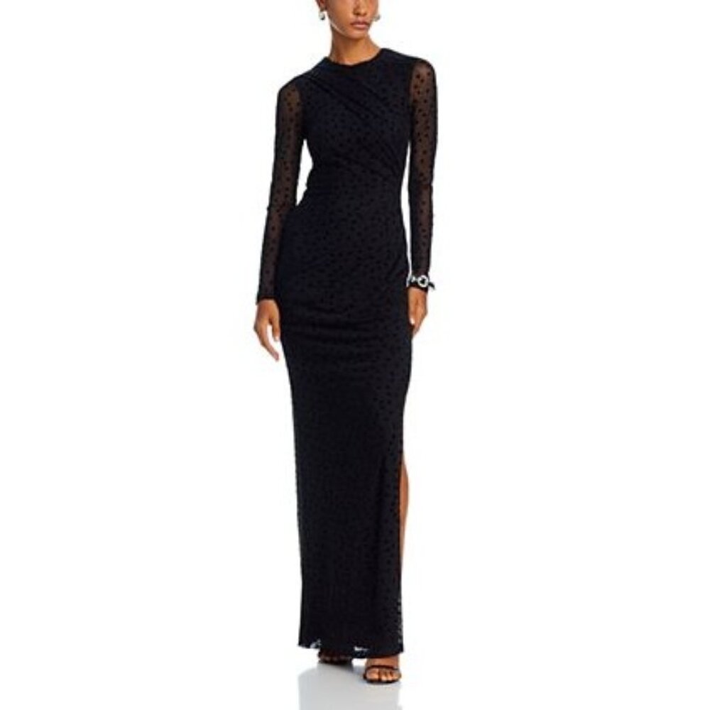 NWT Black Halo Marika Polka-Dot black Mesh Maxi Dress size 2